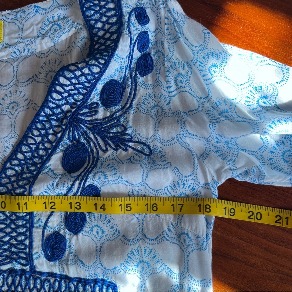 Roberta Roller Rabbit Blue Boho Long Sleeve Tunic Cover Up Dress XS - Picture 9 of 12